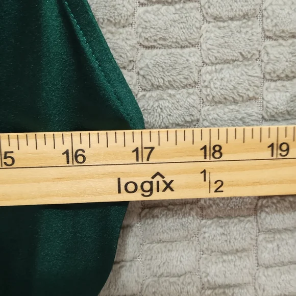 12th Tribe Green Satin Ruffle Maxi Dress High Slit-Medium - Picture 13 of 15